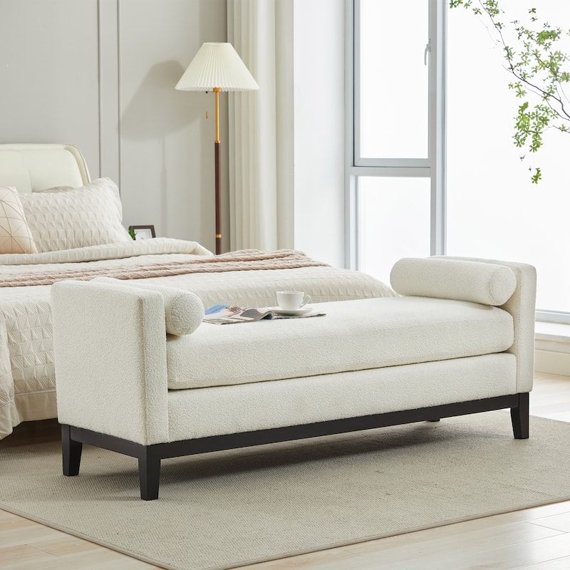 Bedroom Bench with Pillows and Solid Wood Legs for Living Rooms and Entryway