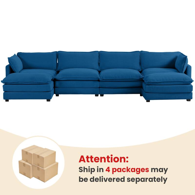 4-Seat Corduroy Modular Sofa with 2 Removable Ottomans for Home & Business