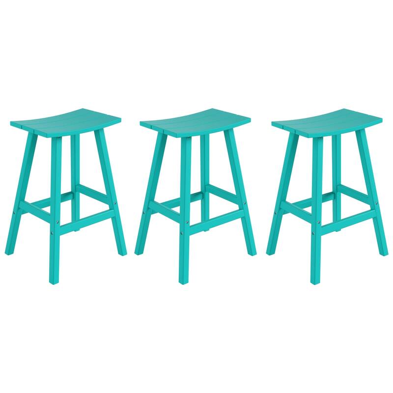 Laguna Hdpe All Weather Outdoor Patio 29" Saddle Seat Bar Stool (Set Of 3) - Turquoise