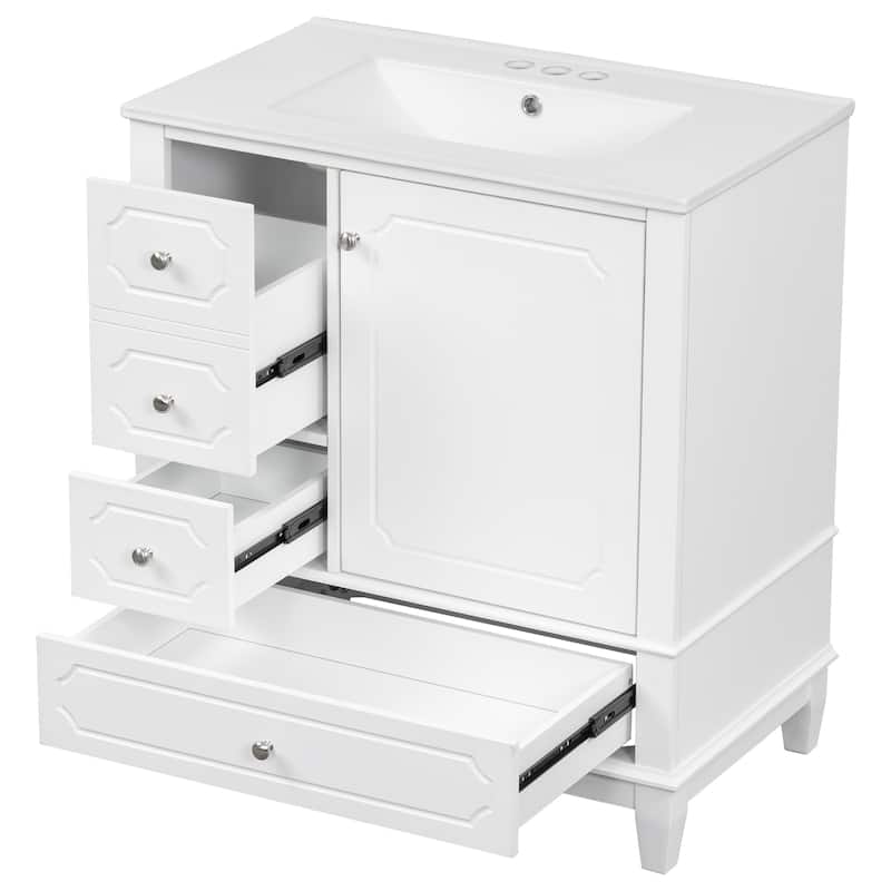 GDFStudio 30" Freestanding Bathroom Vanity with Ceramic Sink and Storage Drawers - 30" W x 18" D x 33.8" H