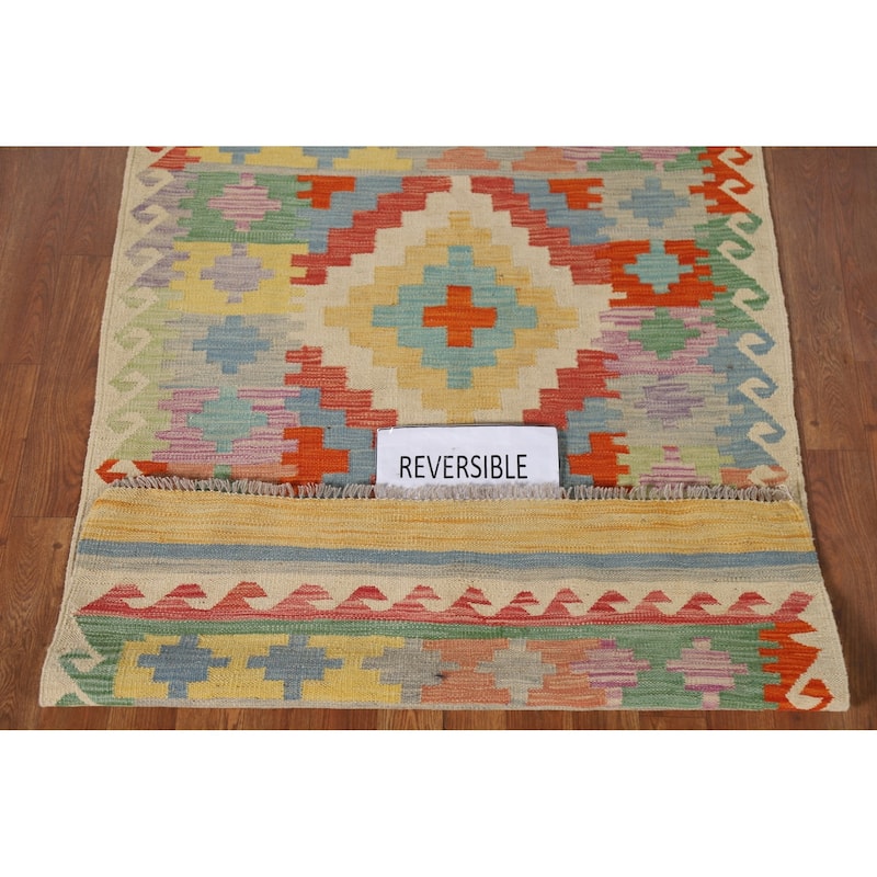 Southwestern / Geometric Kilim Oriental Rug Hand-Woven Wool Carpet - 3'2"x 5'0"