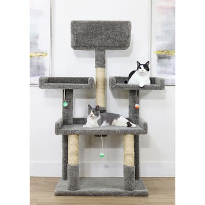 56" Extra Large Multi-Level Cat Tree with Spacious Perches, Raised Edges and Sisal Rope Posts for Big Indoor Cats