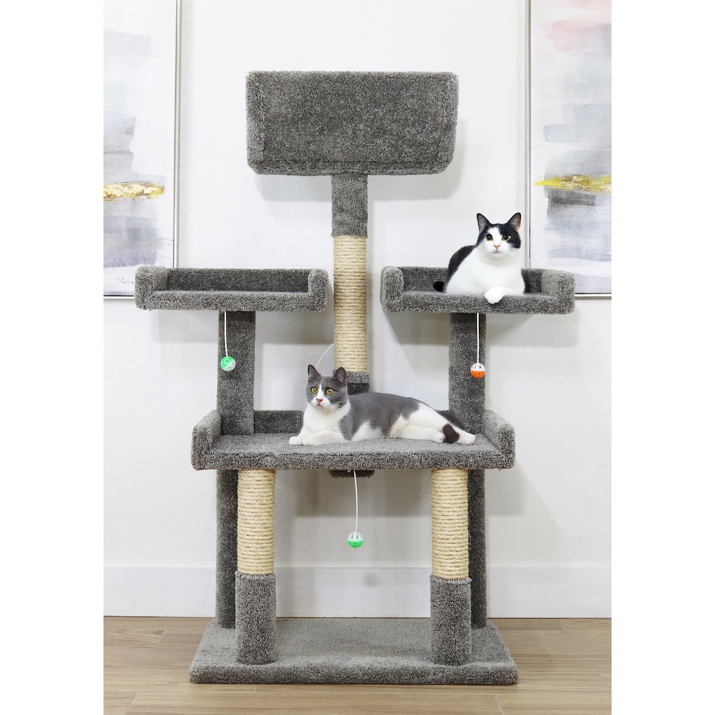 56" Extra Large Multi-Level Cat Tree with Spacious Perches, Raised Edges and Sisal Rope Posts for Big Indoor Cats