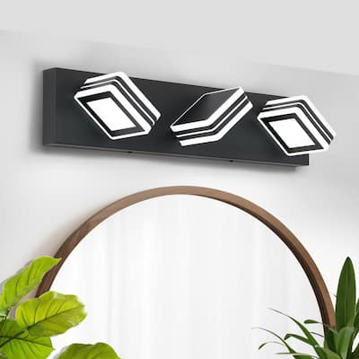 3-Light Matte Black LED Bathroom Vanity - Up & Down - Acrylic Wall Lighting