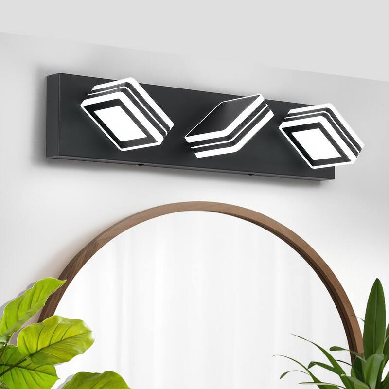 Modern Dimmable Vanity Lights for Bathroom LED 3 Light Bathroom Lights Over Mirror Bath Wall Lighting - Black
