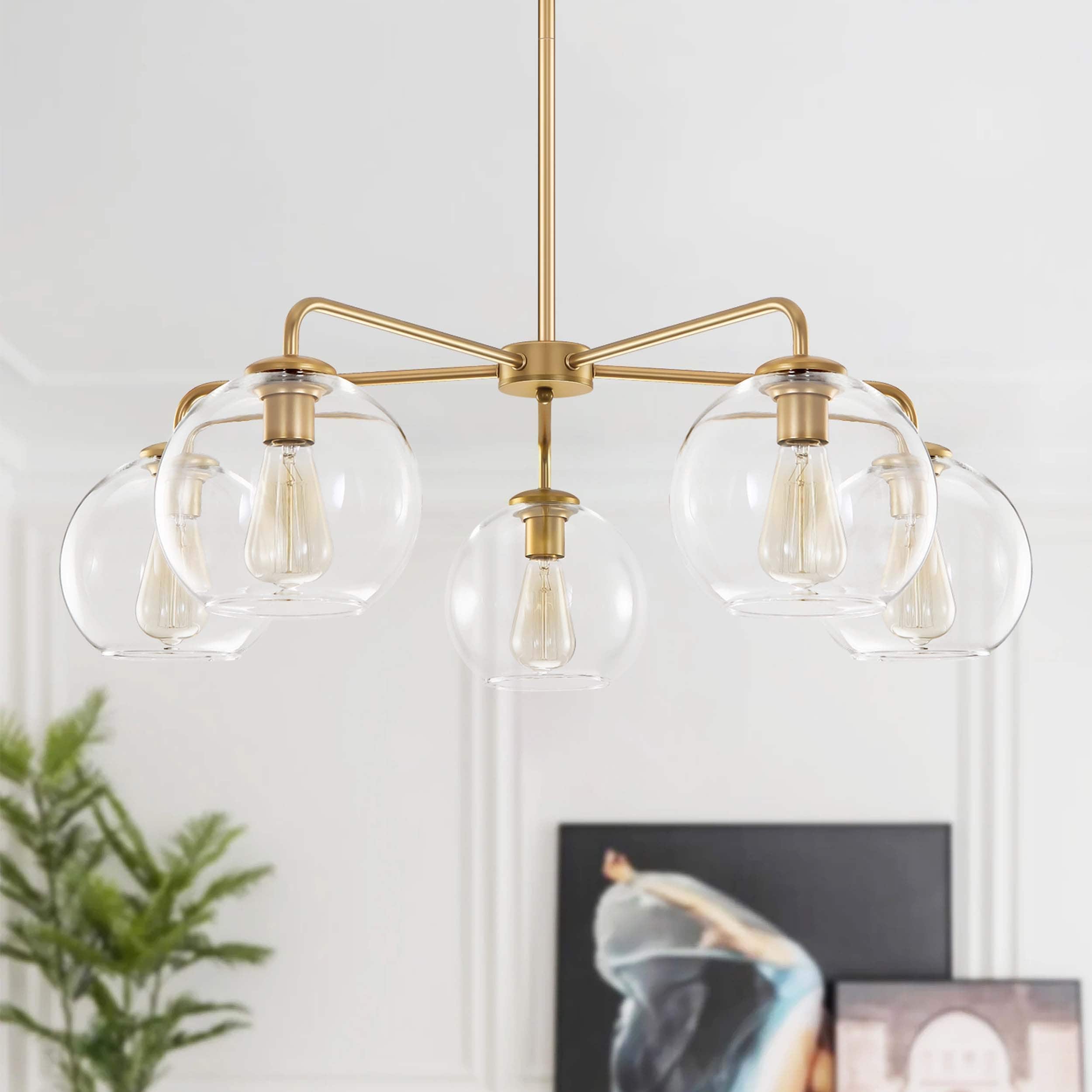 5-Light Modern Dimmable Sputnik Glass Globe Bubble Island Chandelier with Clear Glass Globe Shades