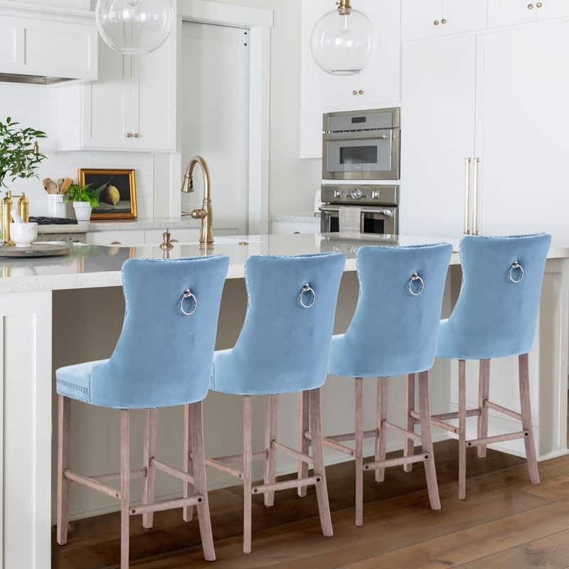 Wing Back Velvet Tufted Nailhead Barstools(Set of 4)