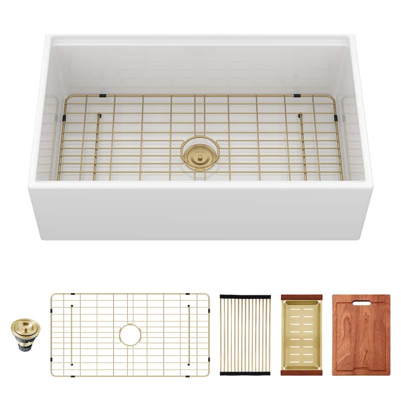 White Farmhouse Sink Workstation - Porcelain Ceramic Single Bowl Apron Front Kitchen Sink