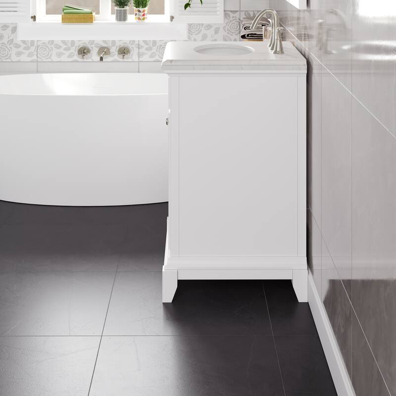 Elite Stamford 24 in. Single Sink Bath Vanity with Carrara Quartz Top and Undermount Porcelain Sink