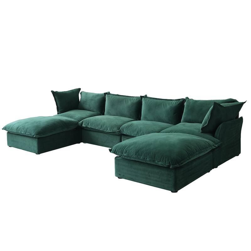 6 Piece U-shaped Velvet Upholstery Modular Sectional Sofa with 2 Ottoman