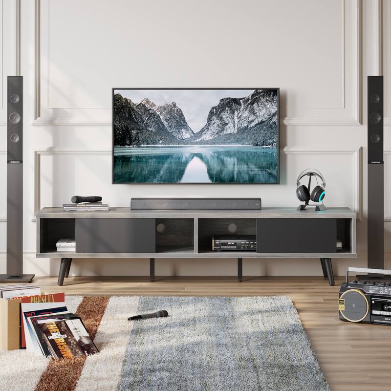 TV Stand for up to 75" TVs with Solid Wood Entertainment Center TV Console Mid-century - 70 inches