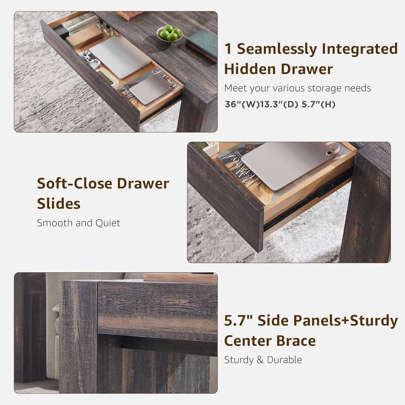 Modern Coffee Table, Wooden Living Room Table w/ Hidden Storage Drawer