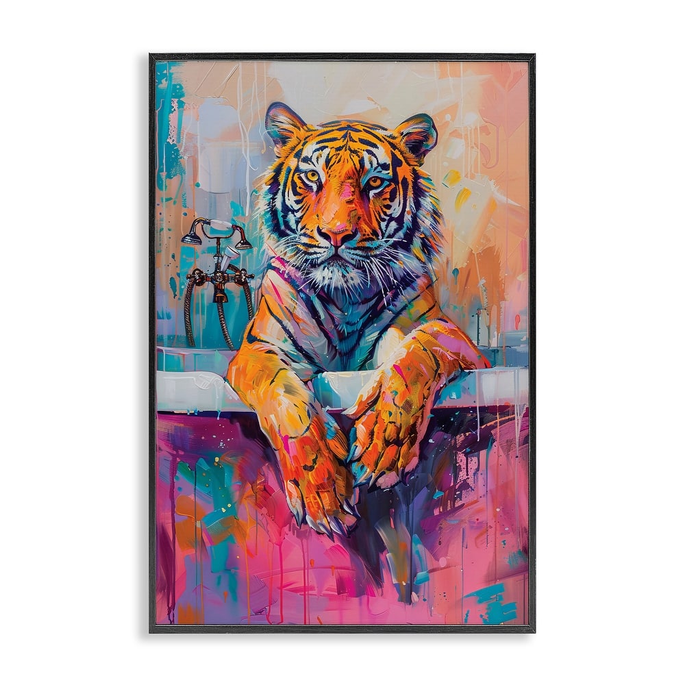 Stupell Bathing Tiger in Bright Tub Framed Giclee Art Design By LSR Design Studio