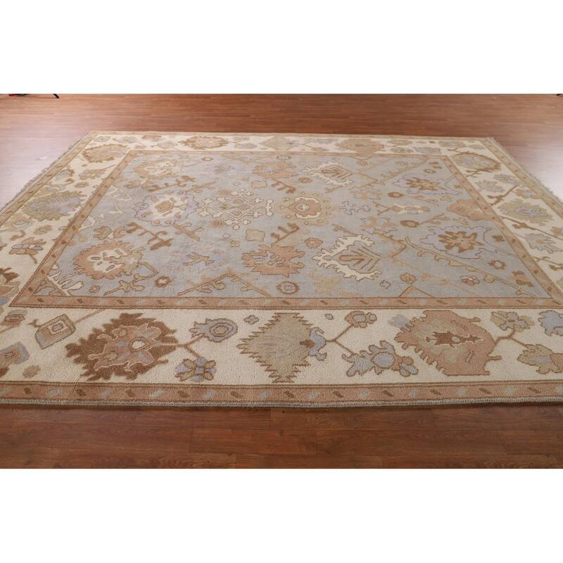 Gray Oushak Indian Area Rug Handmade Wool Carpet - 9'0"x 11'7"