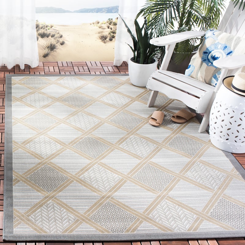 SAFAVIEH Courtyard Darlyne Indoor/ Outdoor Waterproof Patio Backyard Rug - 4' x 5'7" - Light Grey/Anthracite