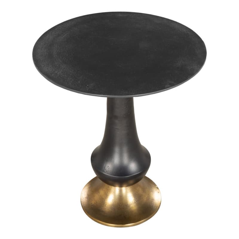 21" Modern Black Aluminum Round Side End Table with Gold Pedestal Base for Living Room - 20.5”H x 19”L x 19”W