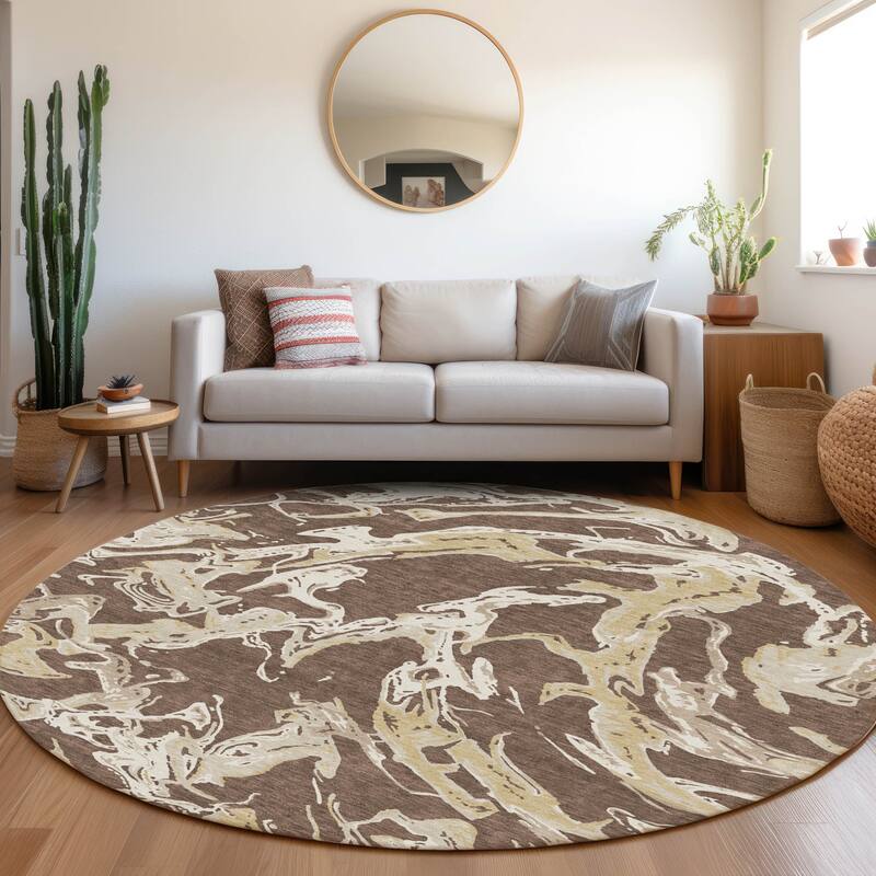 Machine Washable Indoor/ Outdoor Modern Wave Chantille Rug - Brown - 8' x 8'