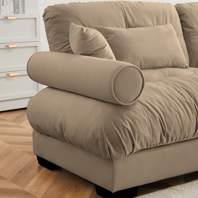 L Shaped Modular Sofa Convertible Deep Seat Sectional Couch w/Ottoman