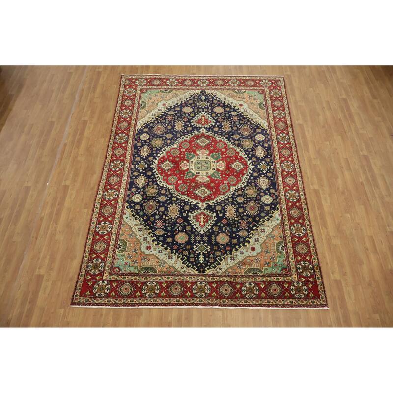 Hand Knotted Oriental 100% Wool Carpet Traditional Tribal Red Tabriz Area Rug - 10' 6'' X 7' 4''