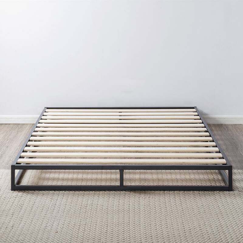 6 Inch Metal Platform Bed Frame with Classic Wooden Slat Support By Crown Comfort
