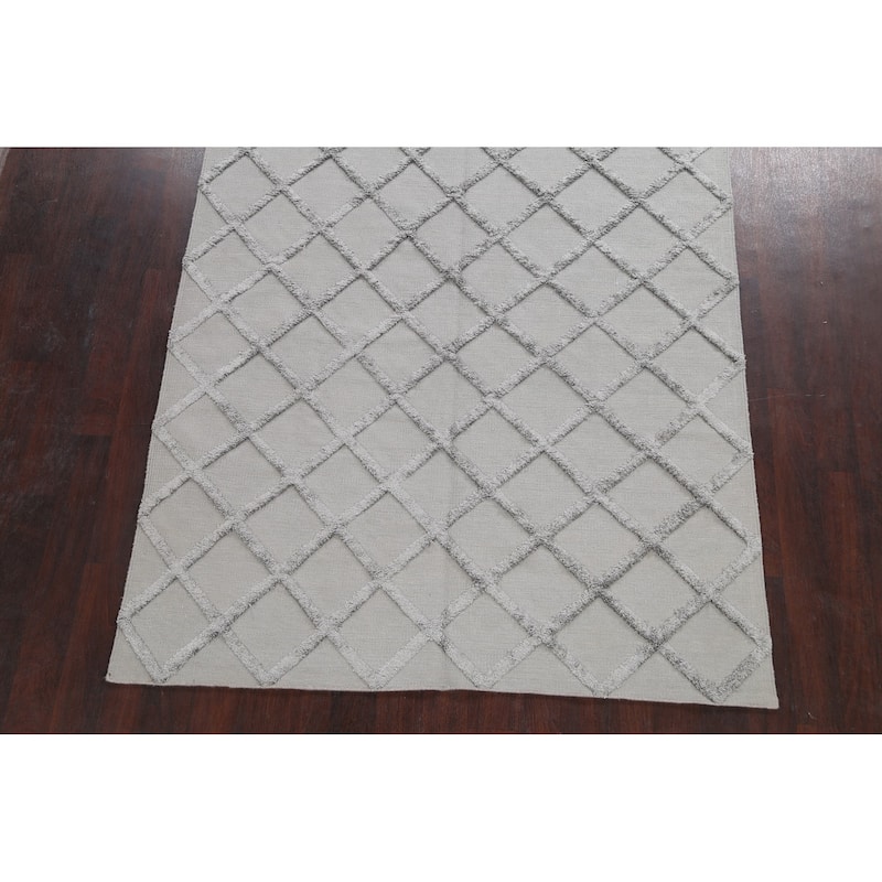 Wool/ Viscose Modern Oriental Kilim Trellis Area Rug Hand-woven - 6'1" x 8'7"