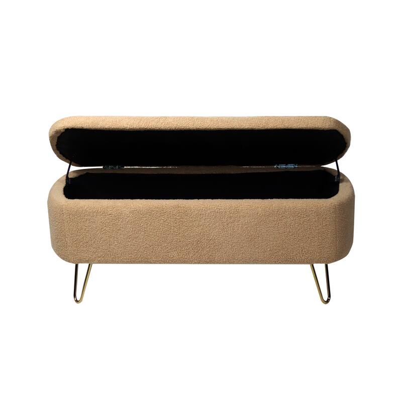 Oval Storage Ottoman Bench with Gold Legs by GDFStudio - 39.37"L x15.75"W x 15.50"H