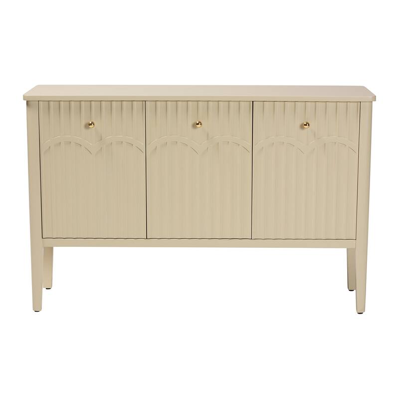 Leeba Sideboard - Modern Storage Buffet Console with Fluted Wood and Scalloped Molding for Kitchen or Dining Room