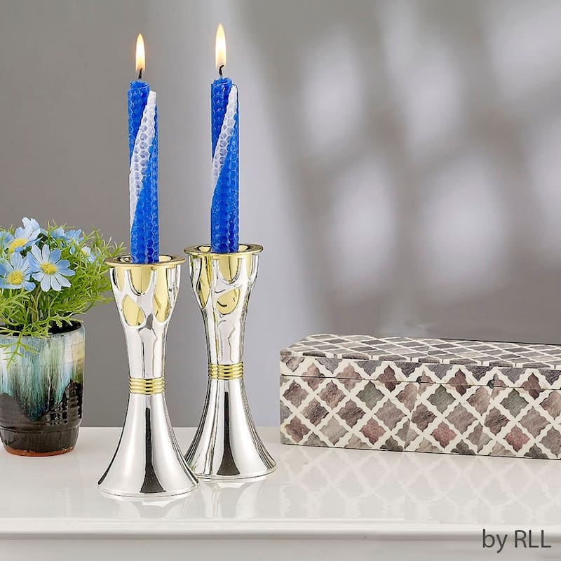 Set of 12 Blue and White Beeswax Hanukkah Candles with Gift Box 9.5"