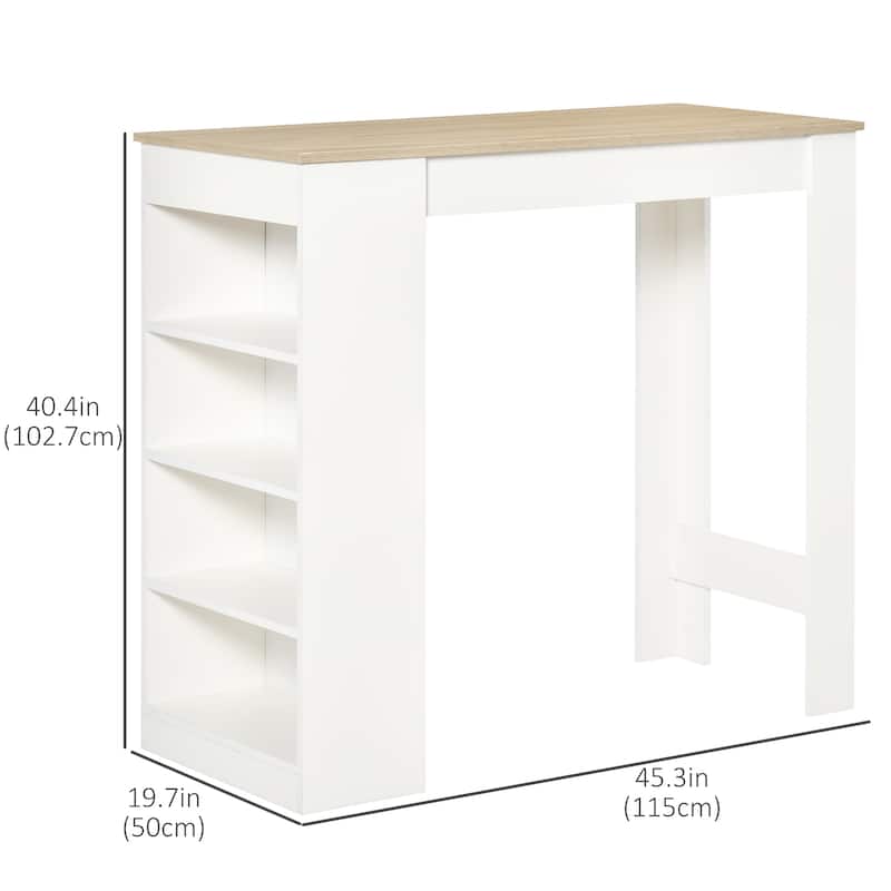 Bar Table, High Top Pub Table with 4 Storage Shelves