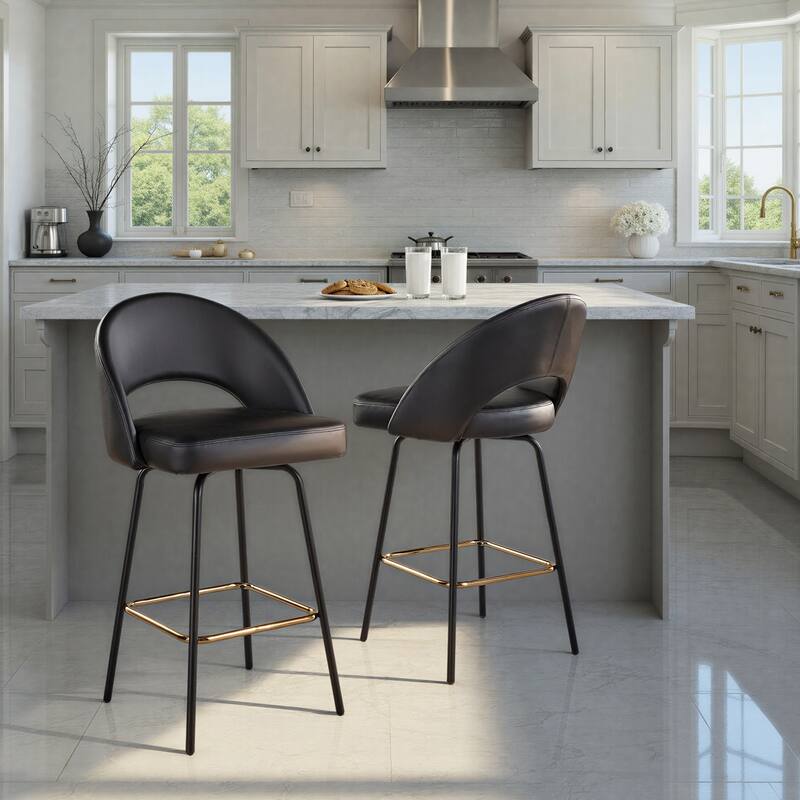 Porch & Den Vika Upholstered 26" Counter Stool with Metal Legs & Square Footrest (Set of 2)