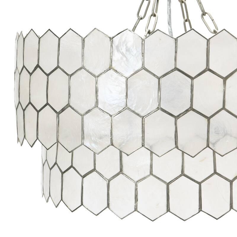 Two-Tier Capiz Honeycomb Chandelier - 20.0"L x 20.0"W x 12.0"H