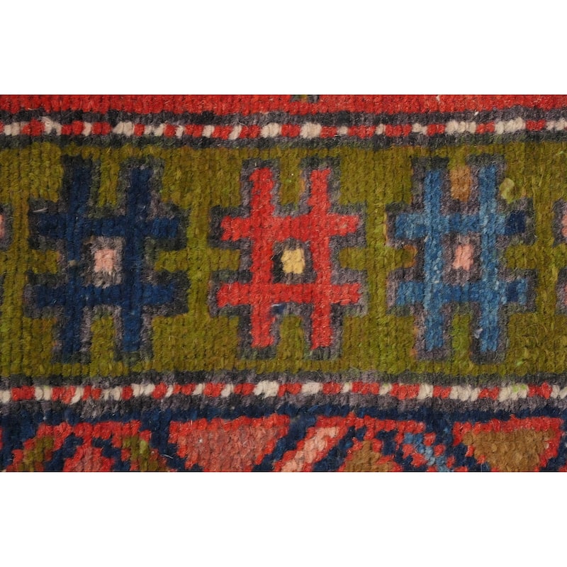 Hand Knotted Oriental 100% Wool Carpet Traditional Tribal Navy Blue & Blues Heriz Runner Rug - 9' 7'' X 3' 6''