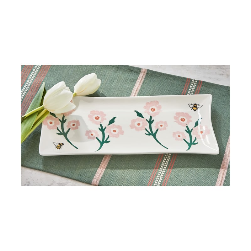 Bee Blossom Multicolor Ceramic Oblong Serving Platter 15x7 inches Dishwasher Safe Perfect for Summer Entertaining
