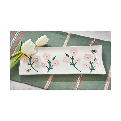 Bee Blossom Multicolor Ceramic Oblong Serving Platter 15x7 inches Dishwasher Safe Perfect for Summer Entertaining