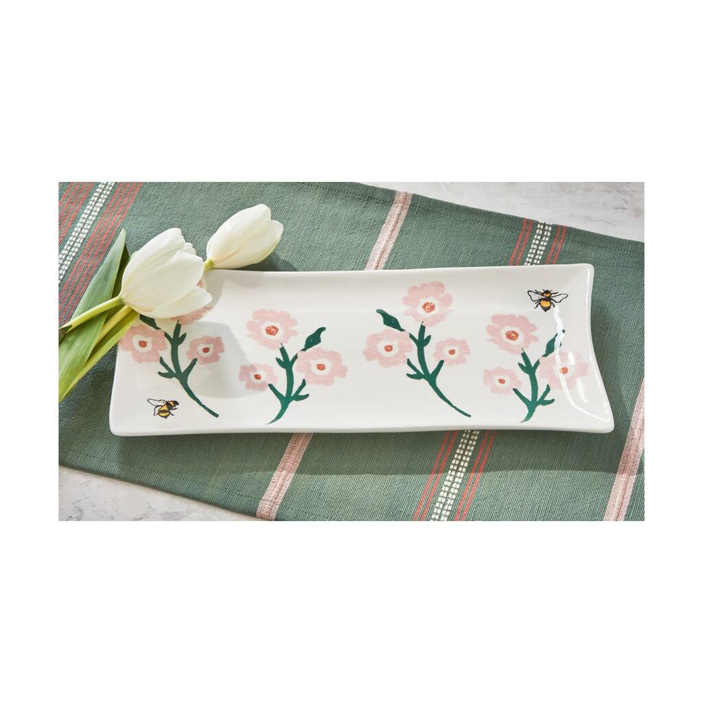 Bee Blossom Multicolor Ceramic Oblong Serving Platter 15x7 inches Dishwasher Safe Perfect for Summer Entertaining