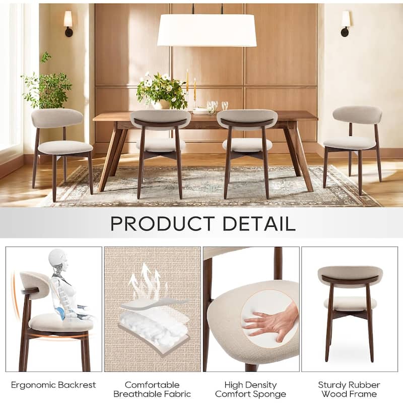 Modern Fabric Upholstered Kitchen Side Chairs, Farmhouse Dining Room Chair with Foot Pegs