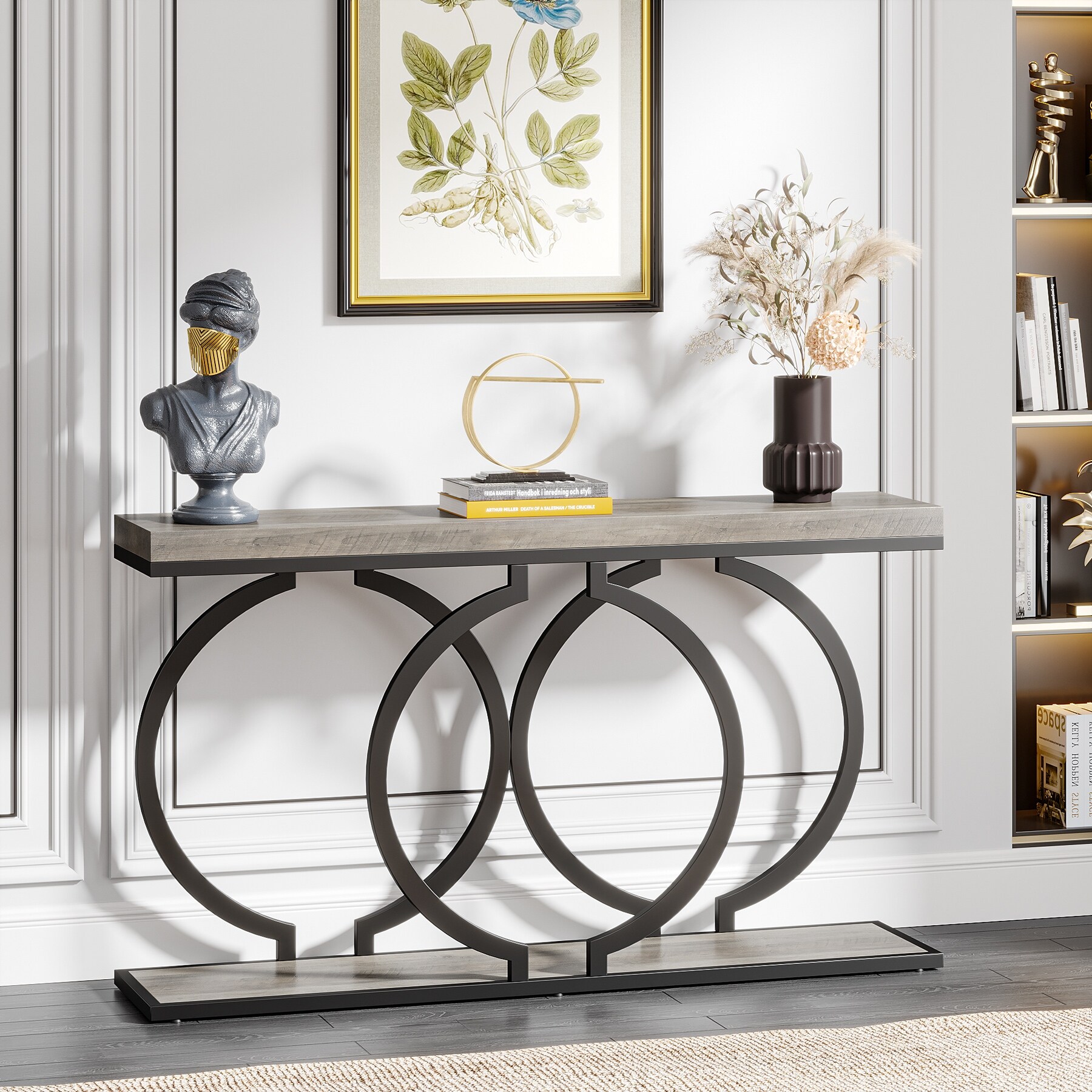 Gold Console Table, 55 inch Faux Marble Entryway Table Narrow Long