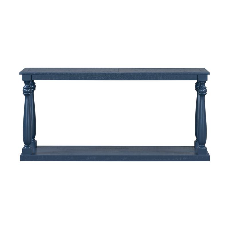 63''W Pine Wood Grain Console Table with Bottom Shelf and Four Vase Legs, Suitable for Entryway, Hallway, Living Room, Bedroom