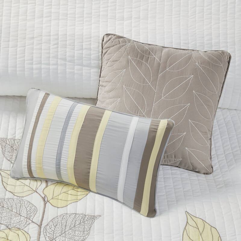 GDF Studio - Leaf Embroidered Reversible Quilt Set with Decorative Pillows