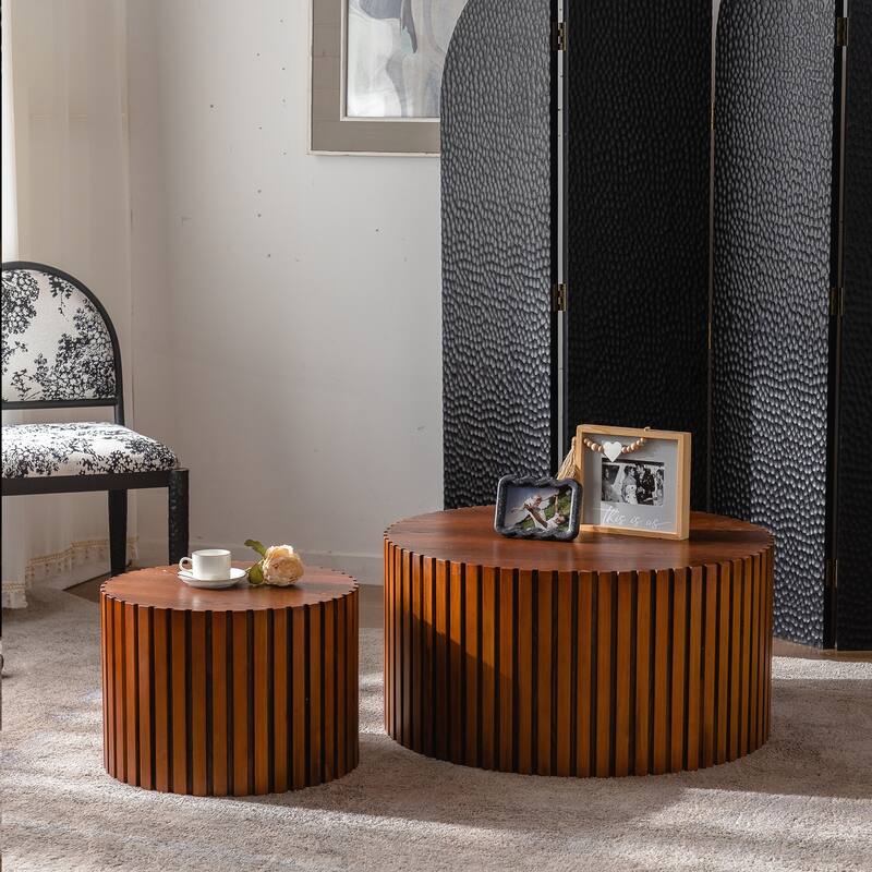 Charming Round Wood Coffee Table for Compact Living Spaces - Walnut