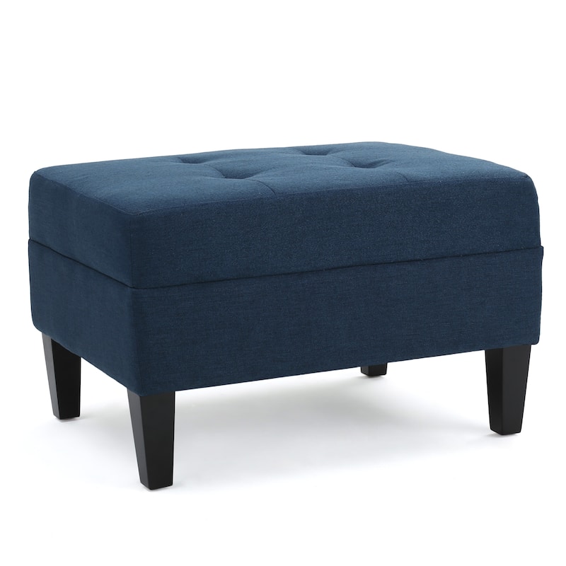 Roomfitters Modern Tufted Ottoman with Storage, Upholstered Footrest, Ottoman Stool with Wooden Legs for Living Room, Blue
