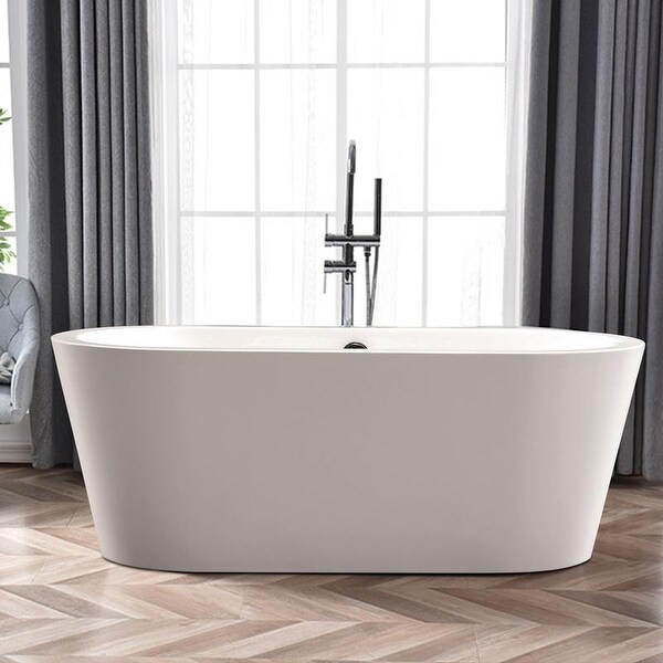 Top Product Reviews For Vanity Art 67 Freestanding White Acrylic Bathtub Modern Stand Alone Soaking Tub With Polished Chrome Overflow Pop Up Drain 20351566 Overstock