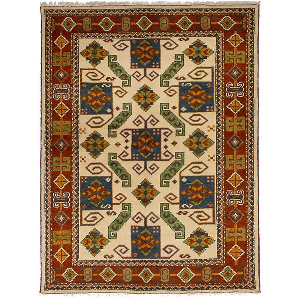 Bedroom Royal Kazak Bordered Ivory Rug 5'7 x 7'10 Hand-Knotted Wool Rug eCarpet Gallery Area Rug for Living Room 346248 Bedroom Royal Kazak Bordered Ivory Rug 5'7 x 7'10 Hand-Knotted Wool Rug eCarpet Gallery Area Rug for Living Room 346248