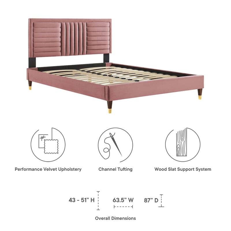 Sofia Channel Tufted Performance Velvet Queen Platform Bed