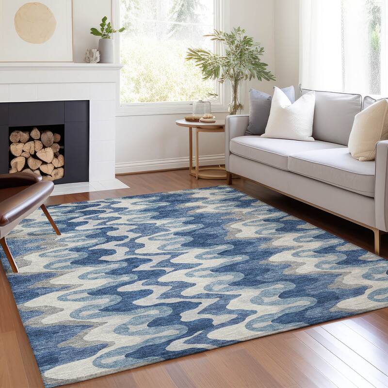 Machine Washable Indoor/ Outdoor Chantille Abstract Ripples Rug