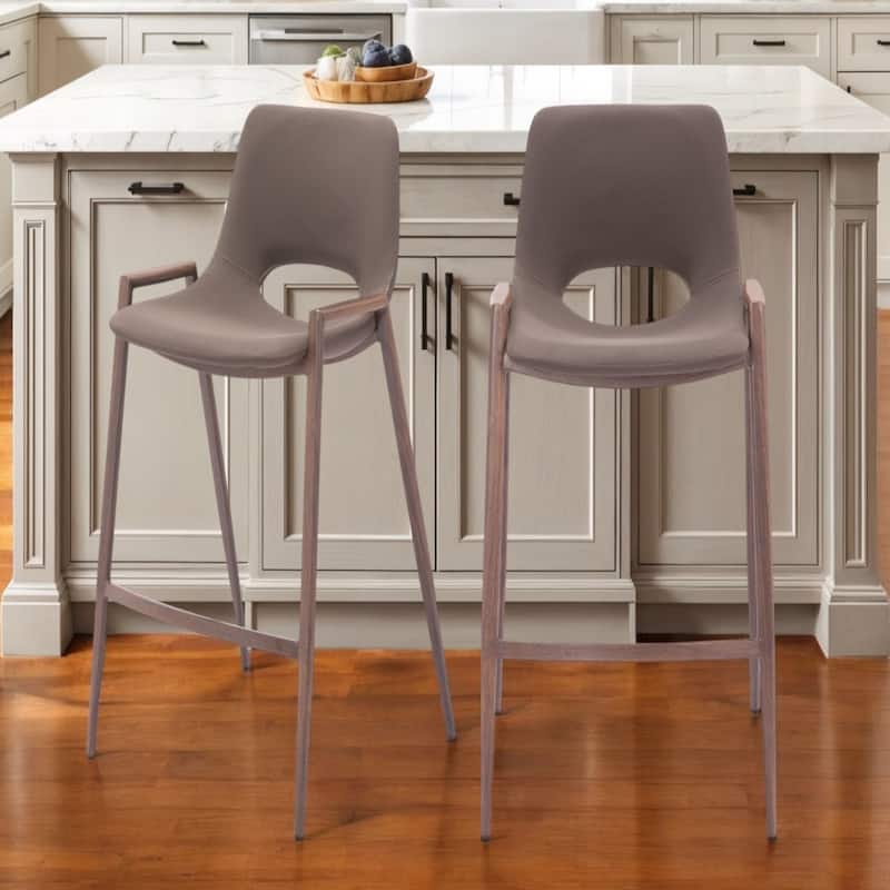 Set of 2 Faux Leather Low Back Chairs with Steel Frame and Footrest - Brown-26-Inch