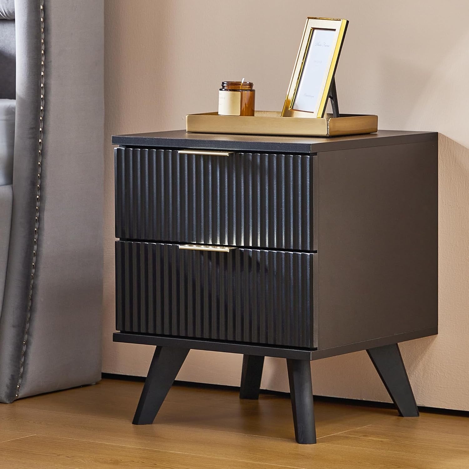 Mid Century Modern 2-Drawer Wood Dresser with Solid Wood Legs, Compact Storage Cabinet for Bedroom, Living Room, Office, Nursery