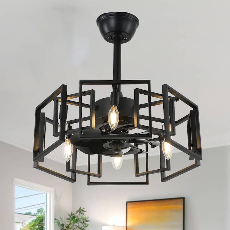 Bella Depot 20" Industrial Metal Cage Ceiling Fan with Light and Remote 6-speed Reversible Indoor Ceiling Fan - Black