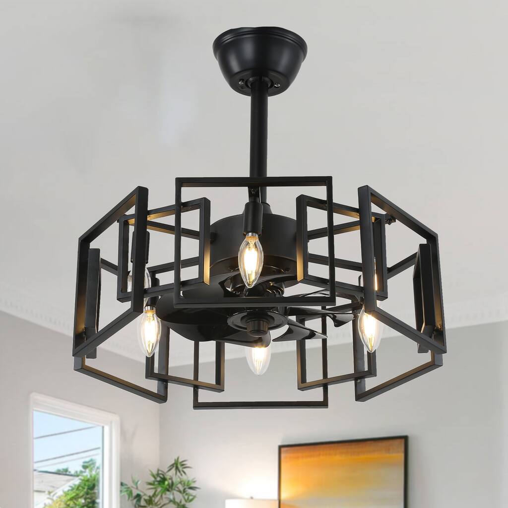 Bella Depot 20" Industrial Metal Cage Ceiling Fan with Light and Remote 6-speed Reversible Indoor Ceiling Fan