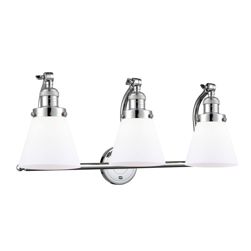 Innovations Lighting Small Cone 3 Light 28" Wide Bathroom Vanity Light - Polished Chrome / Matte White Cased